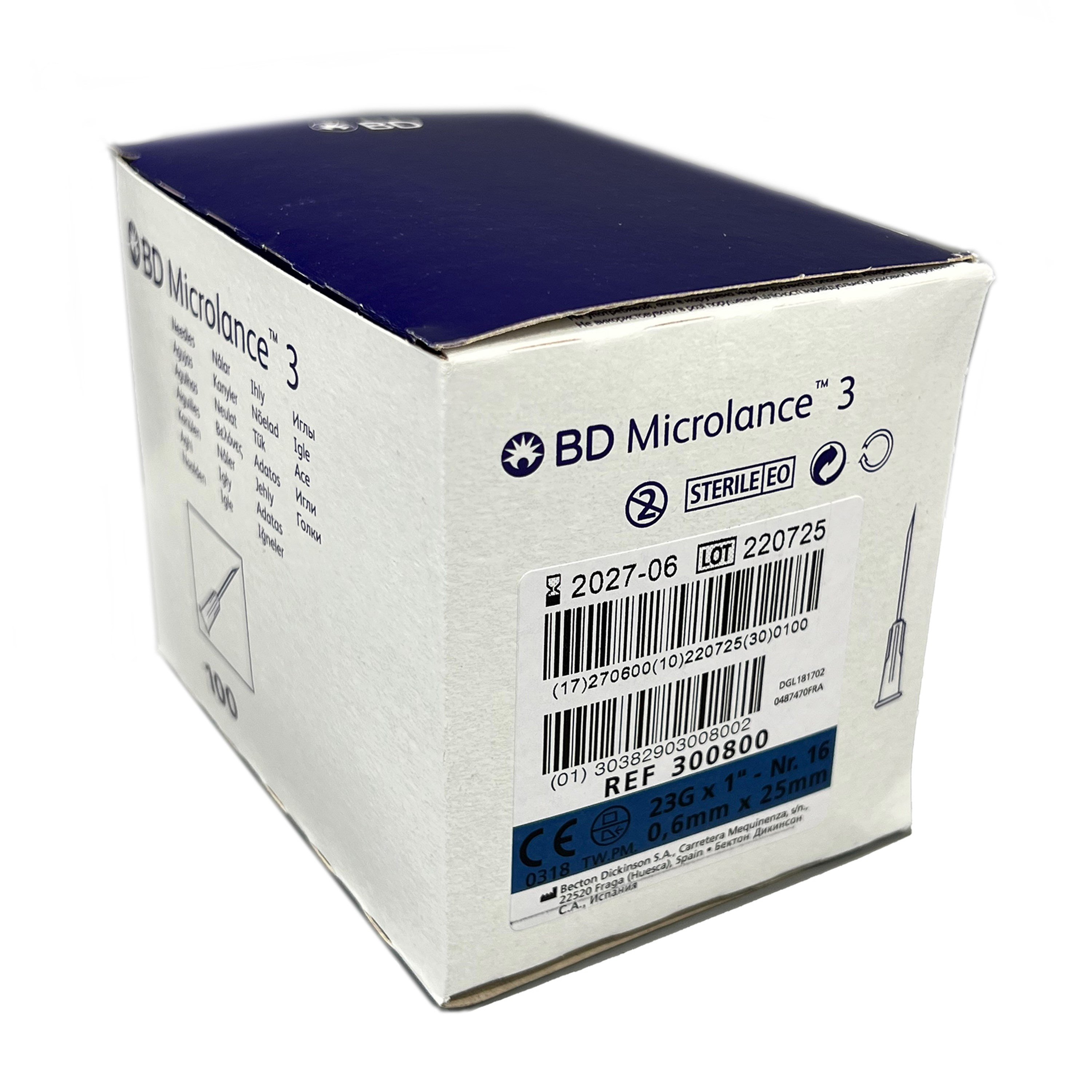 BD Microlance Hypodermic 3 Needles Blue 23g x 1"(0.6 x 25mm) Box 100